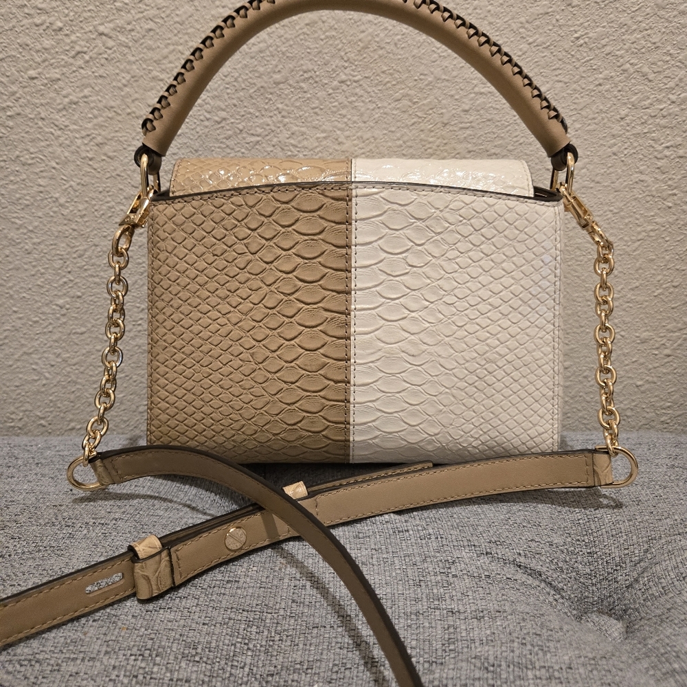Michael Kors NWOT Karlie Small Two-Tone Snake Embossed Leather Crossbody Bag - Picture 11 of 15